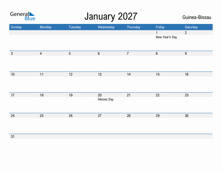 Fillable January 2027 Calendar