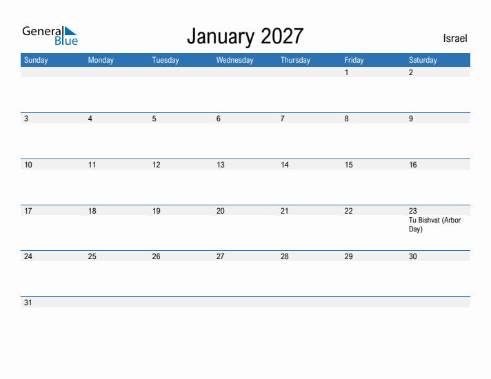 Fillable January 2027 Calendar