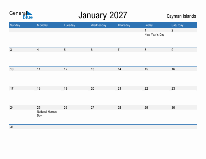 Fillable January 2027 Calendar