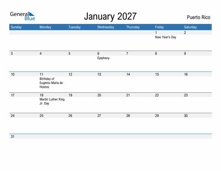 Fillable January 2027 Calendar