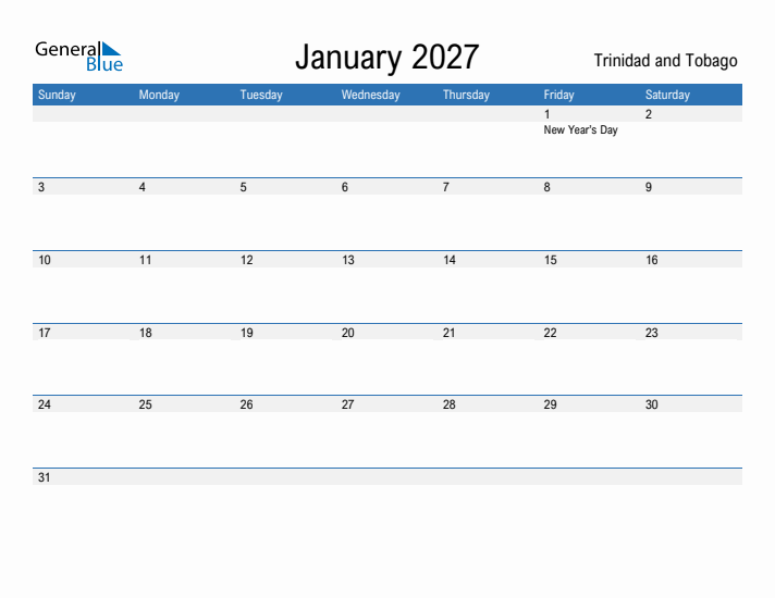Fillable January 2027 Calendar