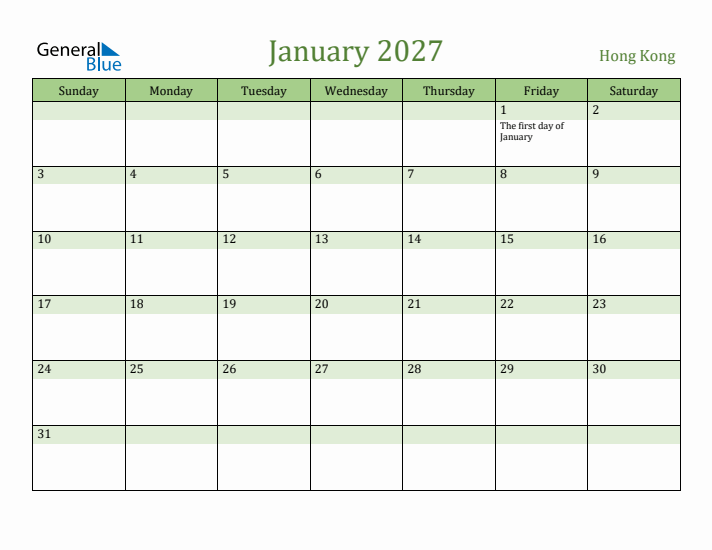 January 2027 Calendar with Hong Kong Holidays