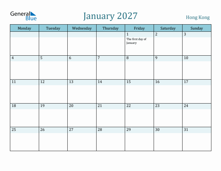 January 2027 Calendar with Holidays