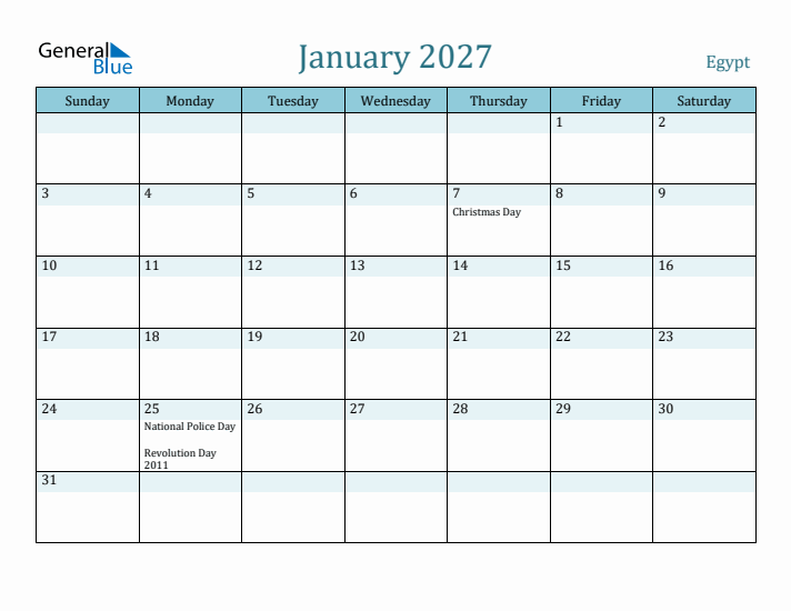 January 2027 Calendar with Holidays