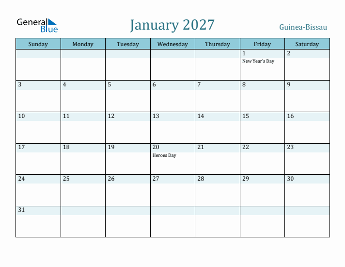 January 2027 Calendar with Holidays