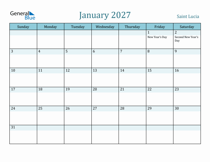 January 2027 Calendar with Holidays