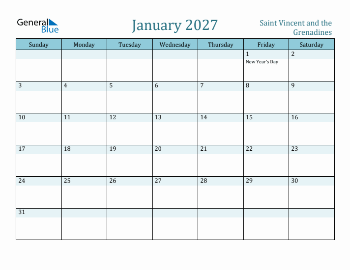January 2027 Calendar with Holidays