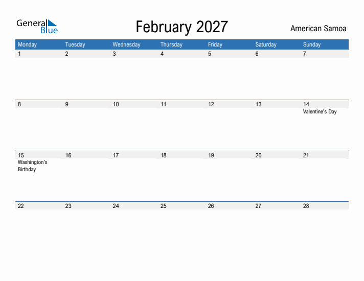 Fillable February 2027 Calendar