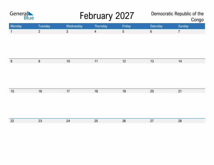 Fillable February 2027 Calendar