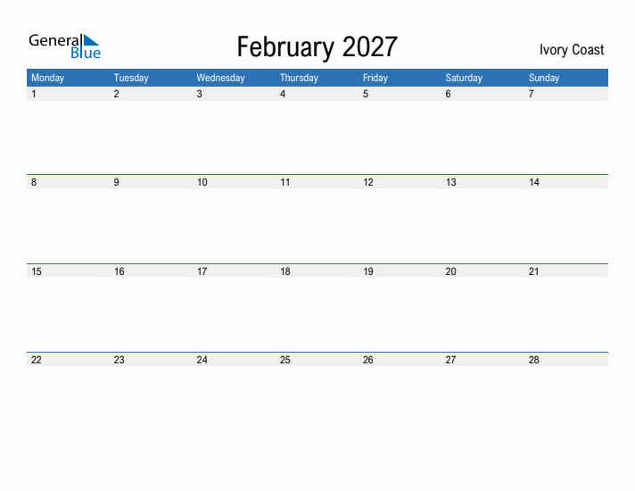 Fillable February 2027 Calendar