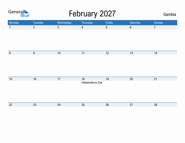Fillable February 2027 Calendar