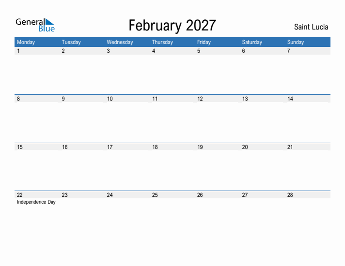 Fillable February 2027 Calendar