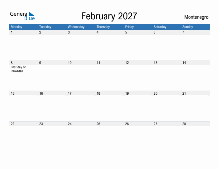 Fillable February 2027 Calendar