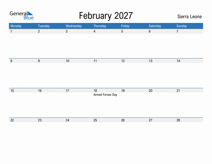 Fillable February 2027 Calendar