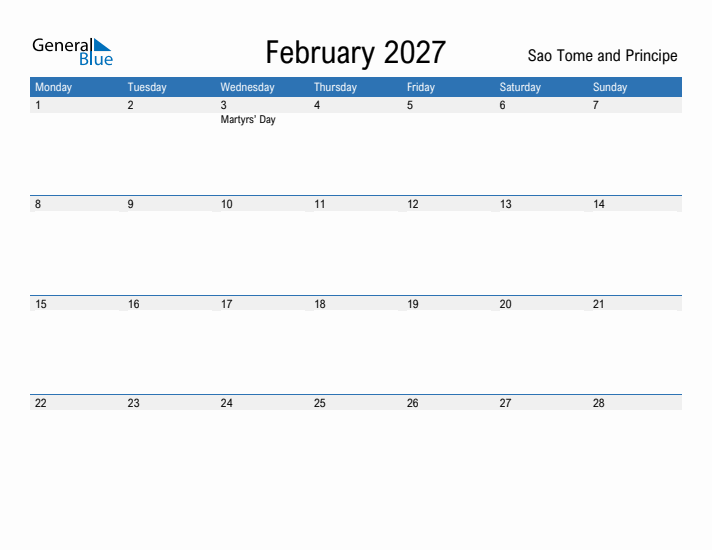 Fillable February 2027 Calendar