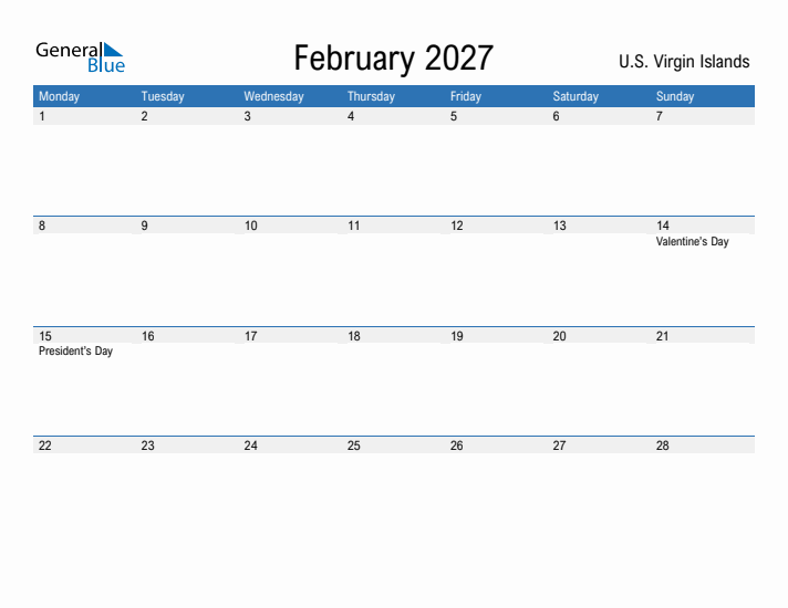 Fillable February 2027 Calendar