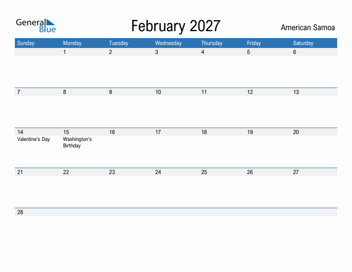 Fillable February 2027 Calendar