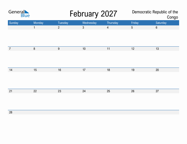 Fillable February 2027 Calendar
