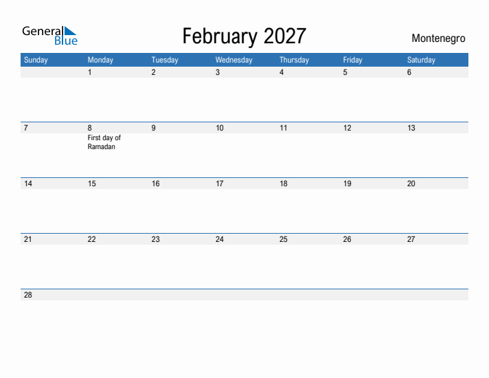 Fillable February 2027 Calendar