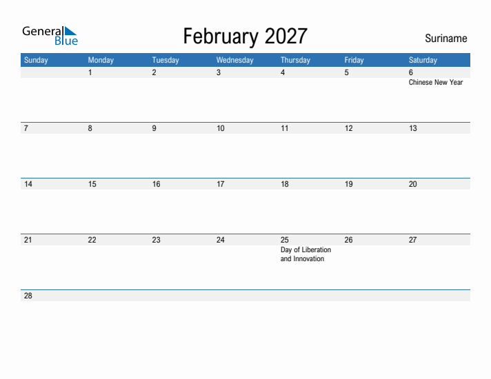 Fillable February 2027 Calendar