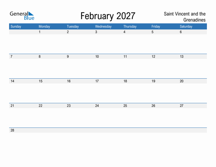 Fillable February 2027 Calendar