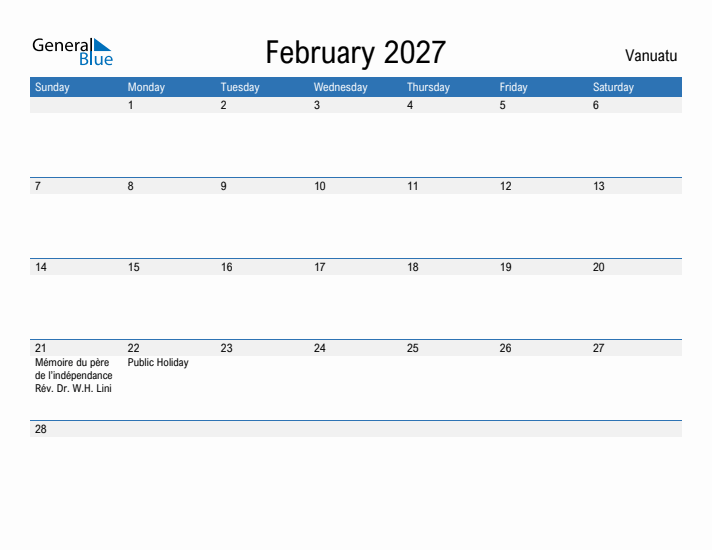 Fillable February 2027 Calendar