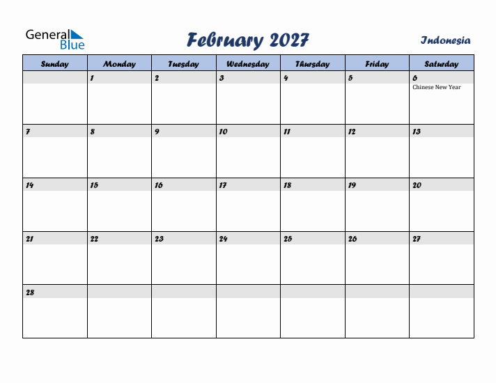 February 2027 Calendar with Holidays in Indonesia