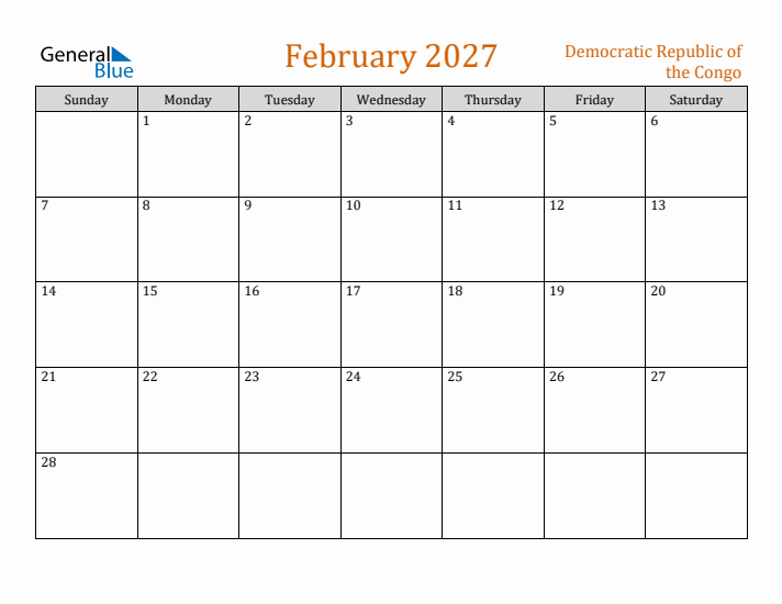 February 2027 Holiday Calendar with Sunday Start