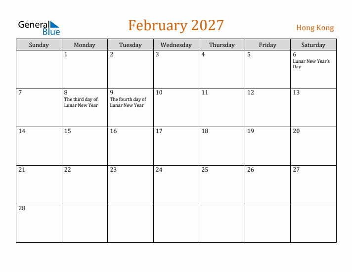 February 2027 Holiday Calendar with Sunday Start