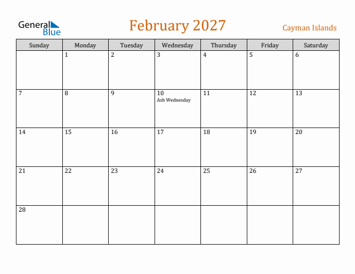 February 2027 Holiday Calendar with Sunday Start