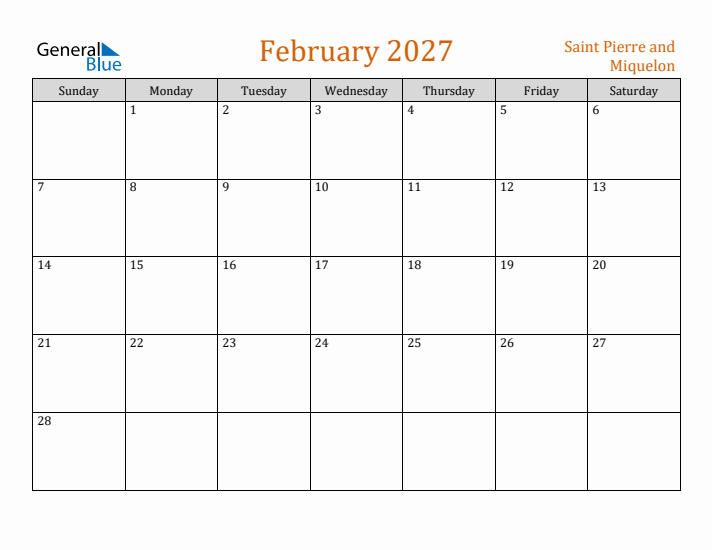 February 2027 Holiday Calendar with Sunday Start