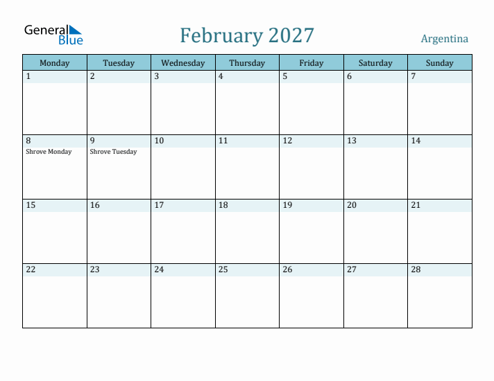 February 2027 Calendar with Holidays