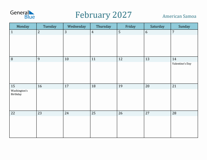 February 2027 Calendar with Holidays