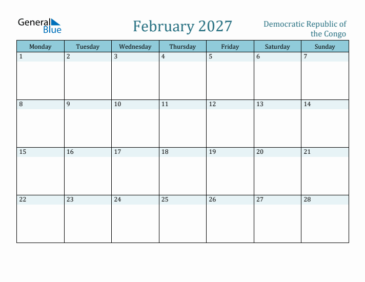 February 2027 Calendar with Holidays