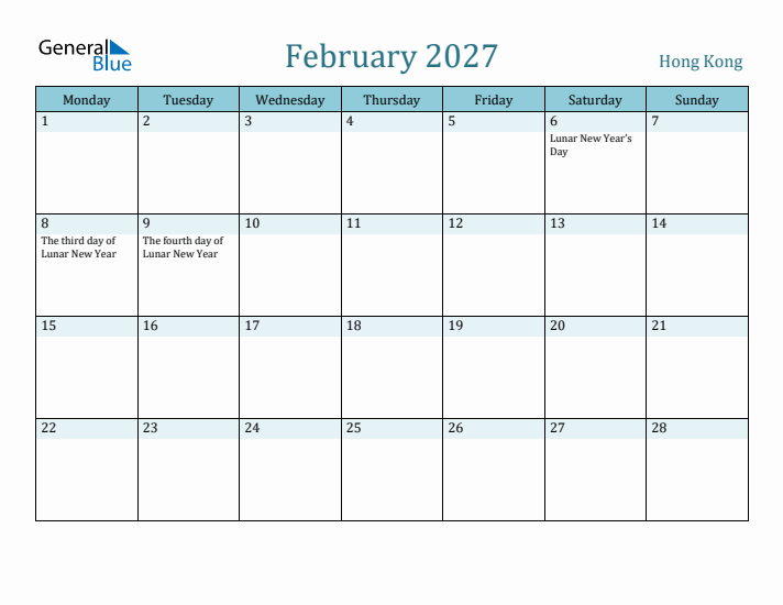 February 2027 Calendar with Holidays