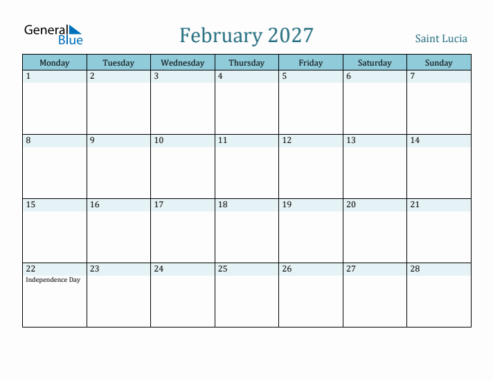 February 2027 Calendar with Holidays