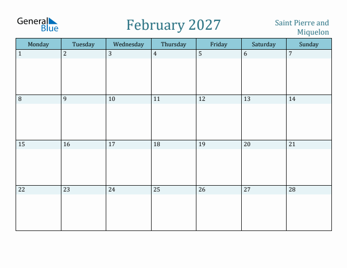 February 2027 Calendar with Holidays