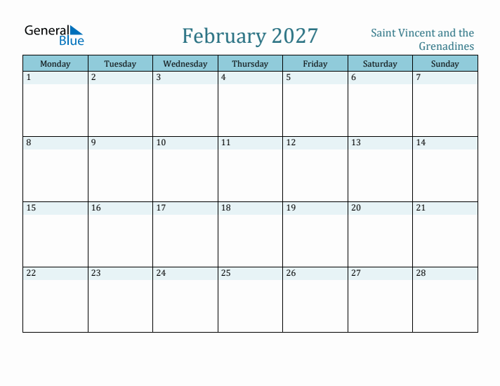 February 2027 Calendar with Holidays
