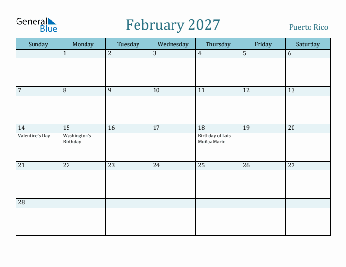 February 2027 Calendar with Holidays