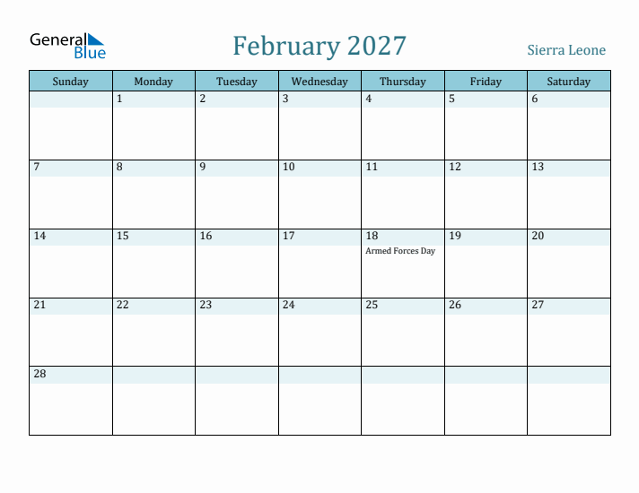 February 2027 Calendar with Holidays