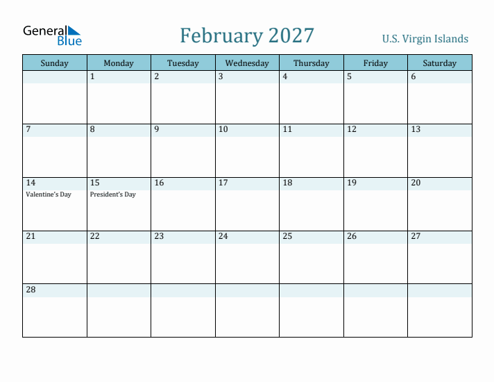 February 2027 Calendar with Holidays