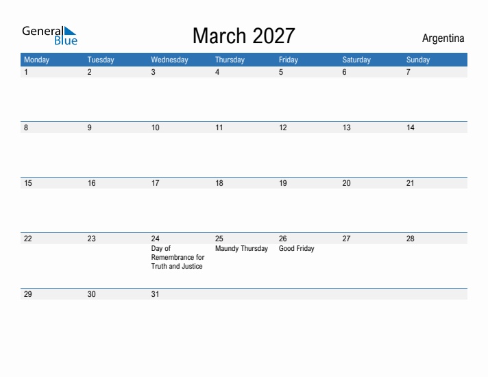 Fillable March 2027 Calendar