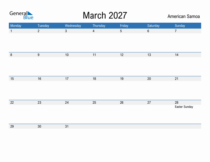 Fillable March 2027 Calendar