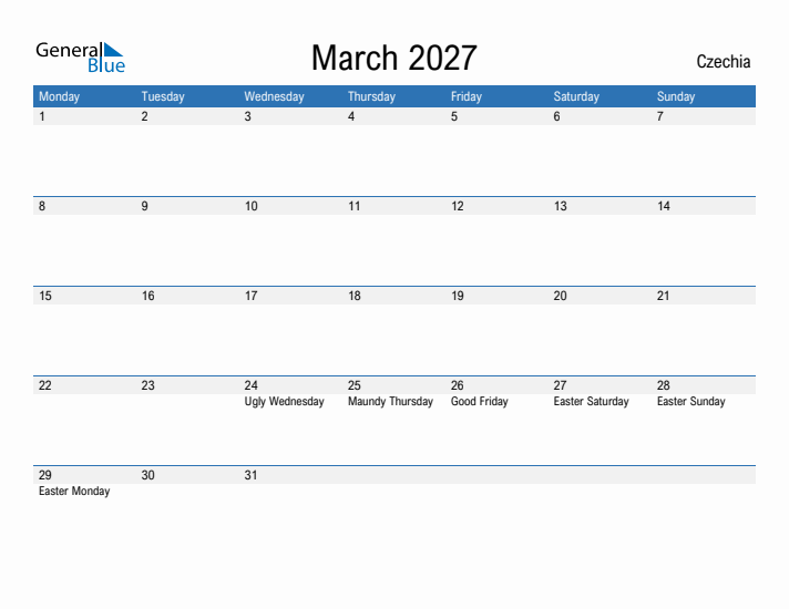 Fillable March 2027 Calendar