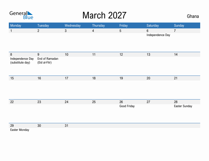 Fillable March 2027 Calendar