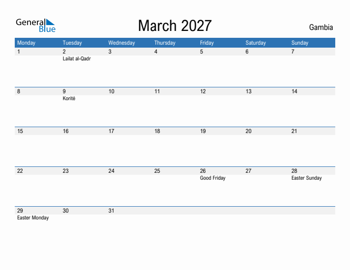Fillable March 2027 Calendar