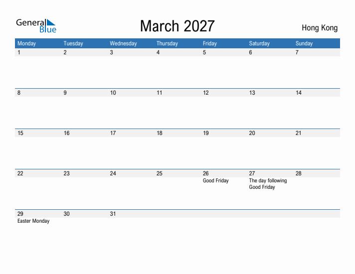 Fillable March 2027 Calendar