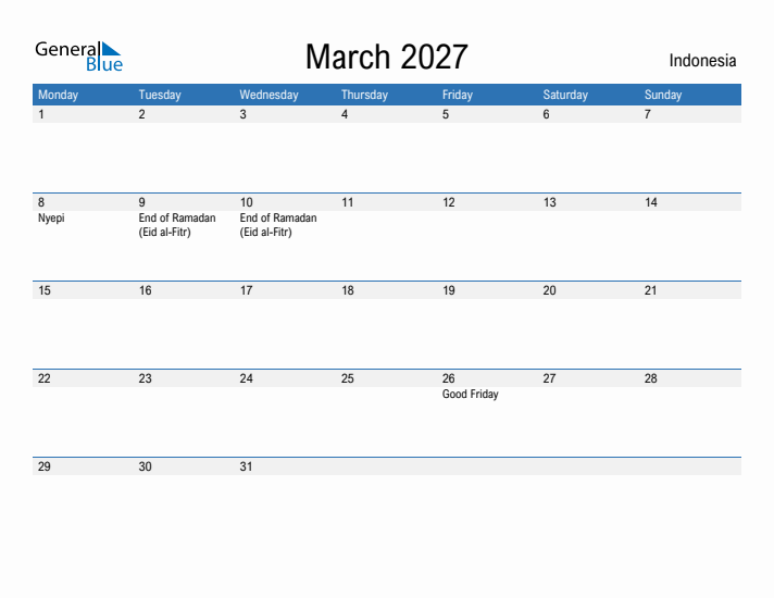 Fillable March 2027 Calendar