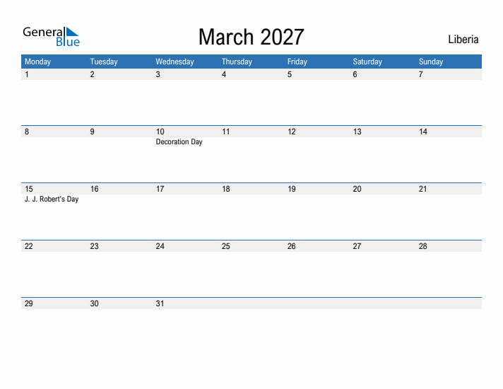 Fillable March 2027 Calendar