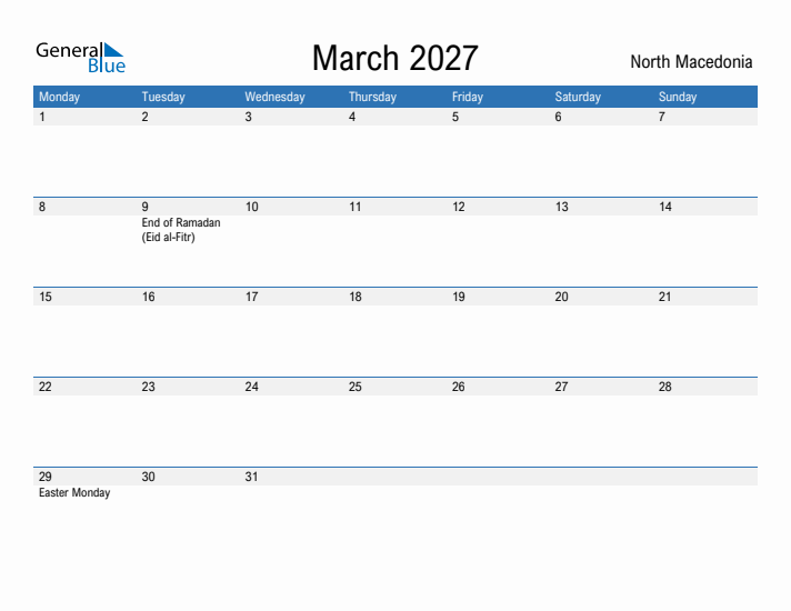 Fillable March 2027 Calendar